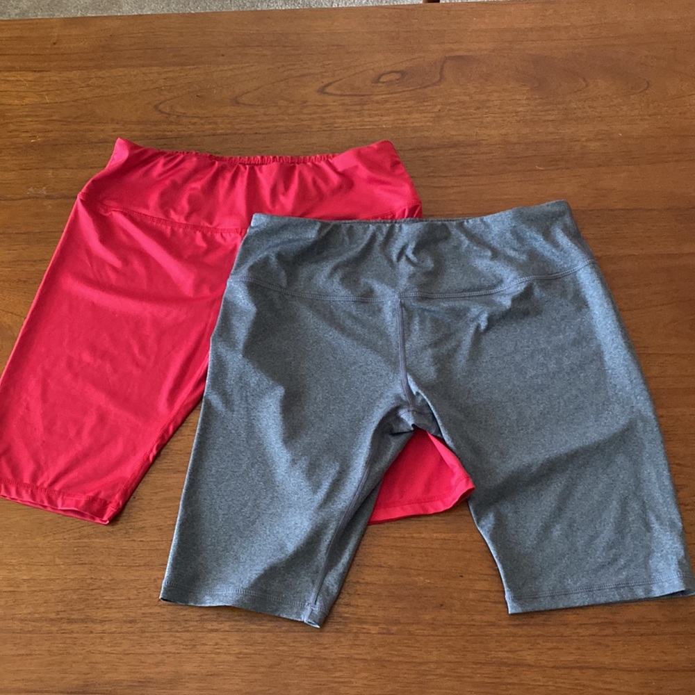 Two pairs of mid rise athletic biker shorts